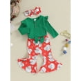 thumbnail image 4 of Baby Girls Christmas Outfit, 3 6 12 18M Long Sleeve Romper with Santa Print Flare Pants and Headband Clothing Set, 4 of 10
