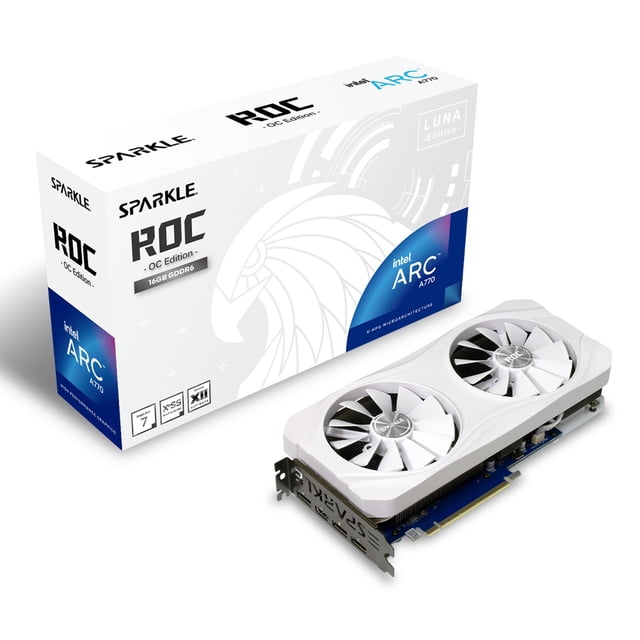 Sparkle Intel Arc A770 ROC Luna OC Edition, 16 GB GDDR6, 2 ventiladores DBB de 100 mm, 2,5 ranuras, placa posterior de metal, Luna White Edition, SA770RW-16GOC