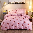 thumbnail image 3 of HHHC Ensemble de Housse de Couette Format Grand Motif Fraise/chevron Doux Réversible Ensemble de Literie Housse de Couette (1 Housse de Couette+2 Taies d'Oreiller) Rose, 3 of 7