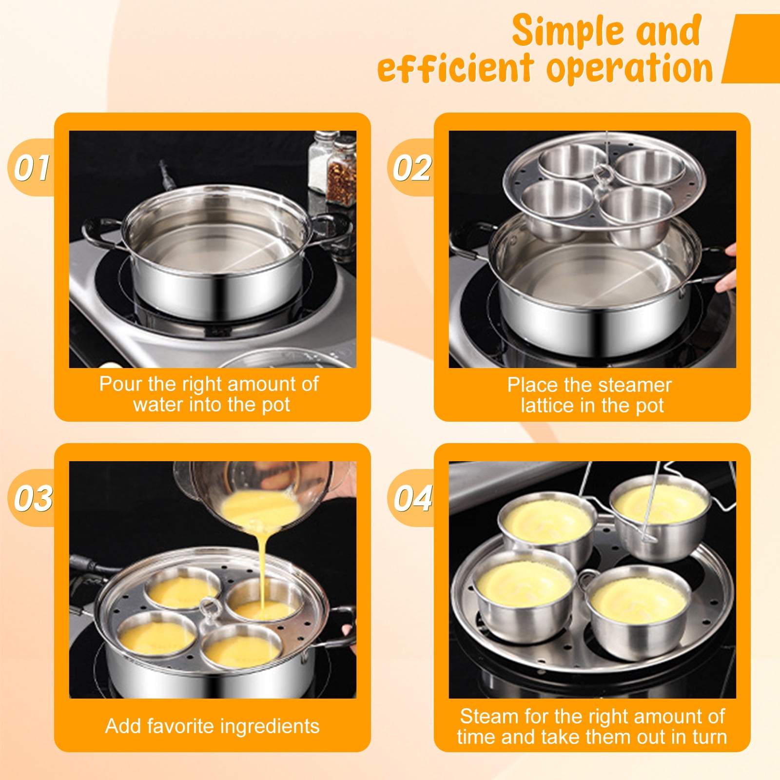 Ihvewuo Egg Poacher Cookware, Stainless Steel Poached Egg Maker Pot, Egg Poaching Pan with 4 Cups, Poached Egg Cooker Pot for Induction Cooktop Gas Cooktop 8.66x7.87x2.68in