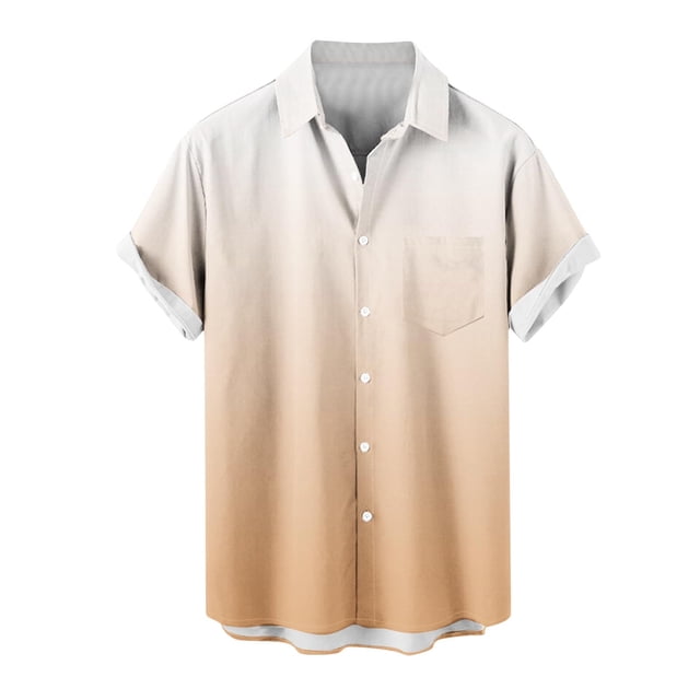 fatyb Men's Short Sleeve Button down Shirts Gradient Casual Beach Shirts Lightweight Summer Vacation Tops