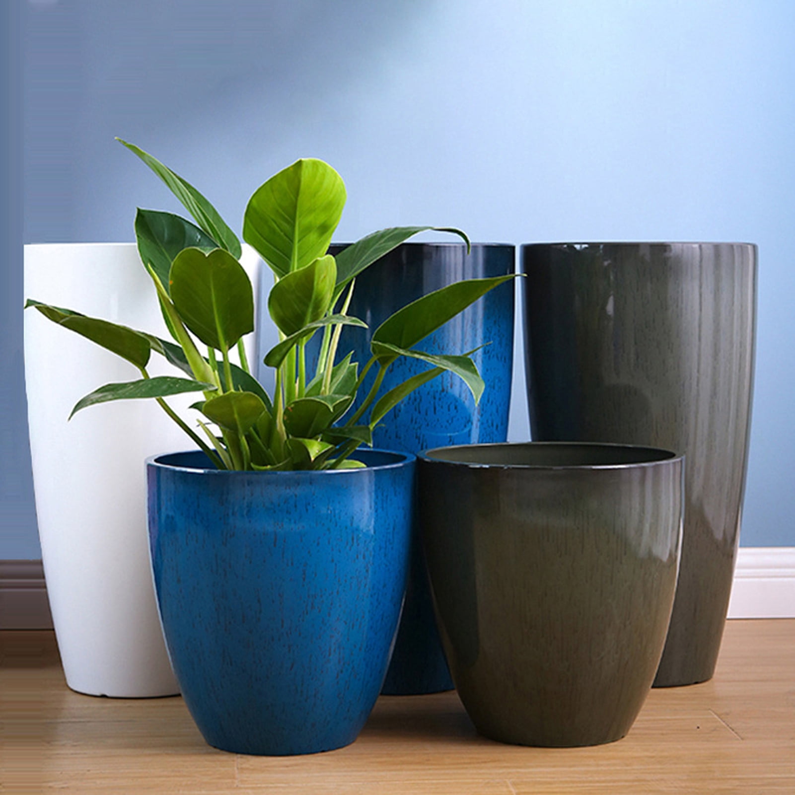 Hyasfey Deep Flower Pot Imitation Ceramic Plant Pot with Drainage Hole Resin Monstera Planter with Saucer for Indoor Outdoor Plants Home Garden Office Decor
