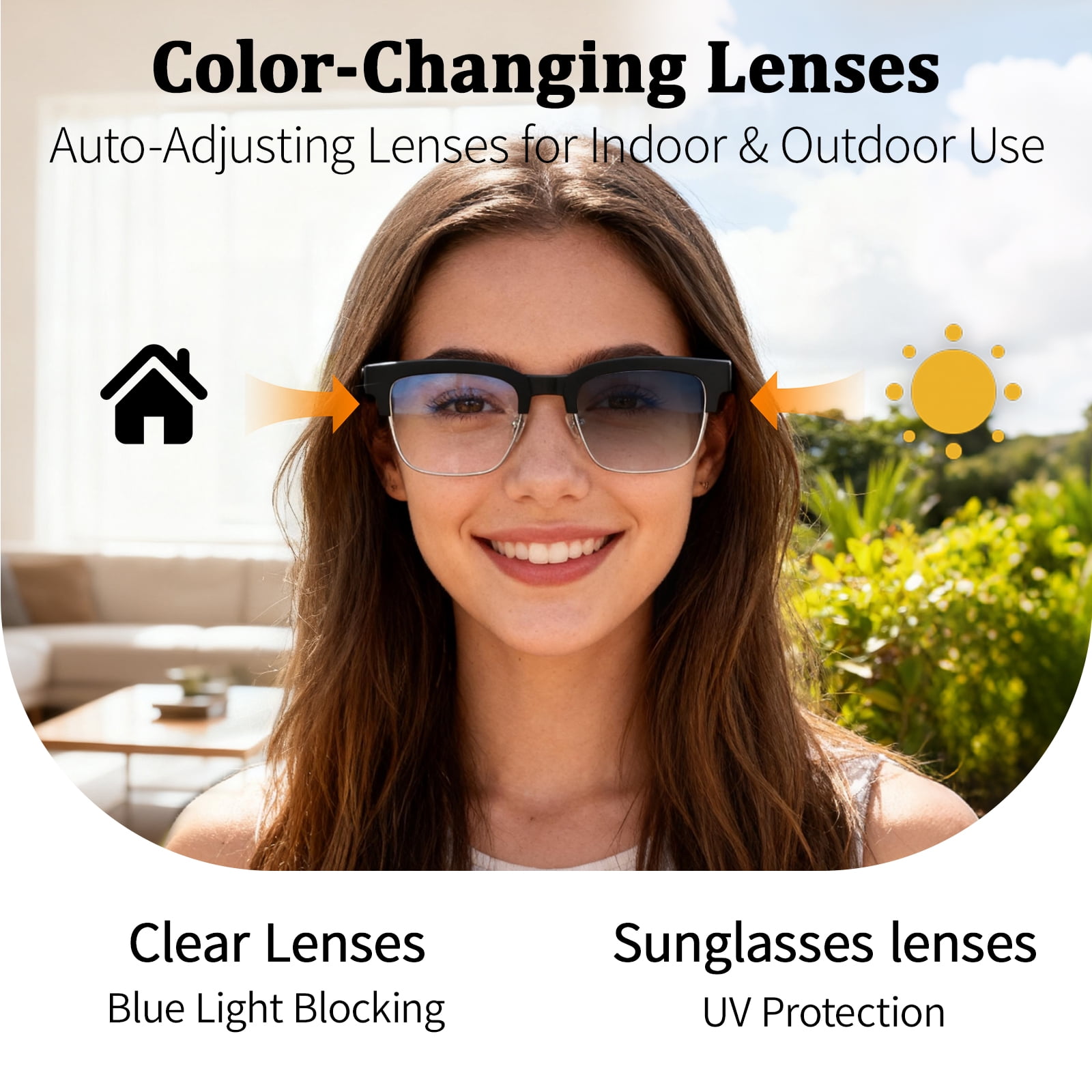 AI Smart Glasses with 8MP Camera, 4K Video & HD Photo, Bluetooth Audio, AI Voice Assistant, Real-Time Translation, Object Recognition, Noise-Cancel Calls, Music, Photochromic Lenses