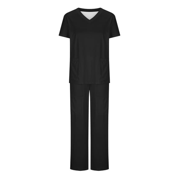 bnaln Two Piece Outfits for Women Round Neck T-Shirts Tops Solid Color Causal Long Wide Leg Pants Pajama Sets Women 2 Piece