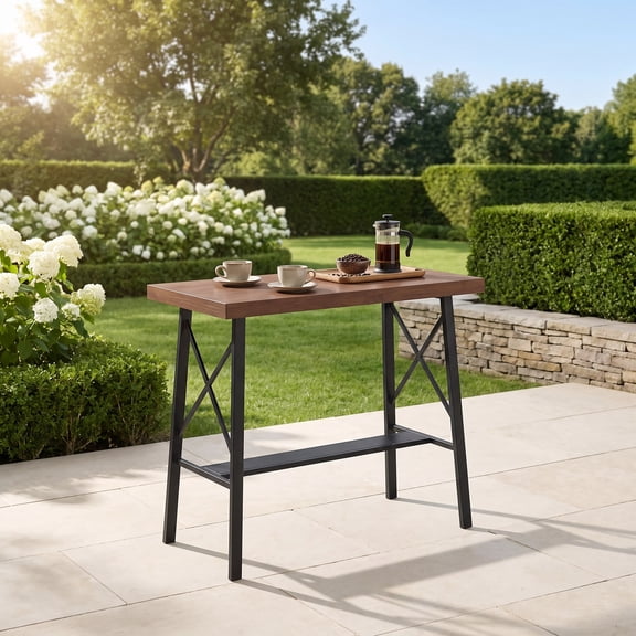 Vicllax 41"Lx22"W Patio Bar Table, Rectangle Dining Table with Modern Bar Height Metal Table for Garden & Backyard, in Walnut