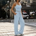 thumbnail image 2 of Frostluinai Women's 2 Piece Lounge Set Spring Outfits Wide Leg Pants Two Sets Camisole Tops Summer Sleeveless Spaghetti Strap with Pocket Light Blue XL, 2 of 7