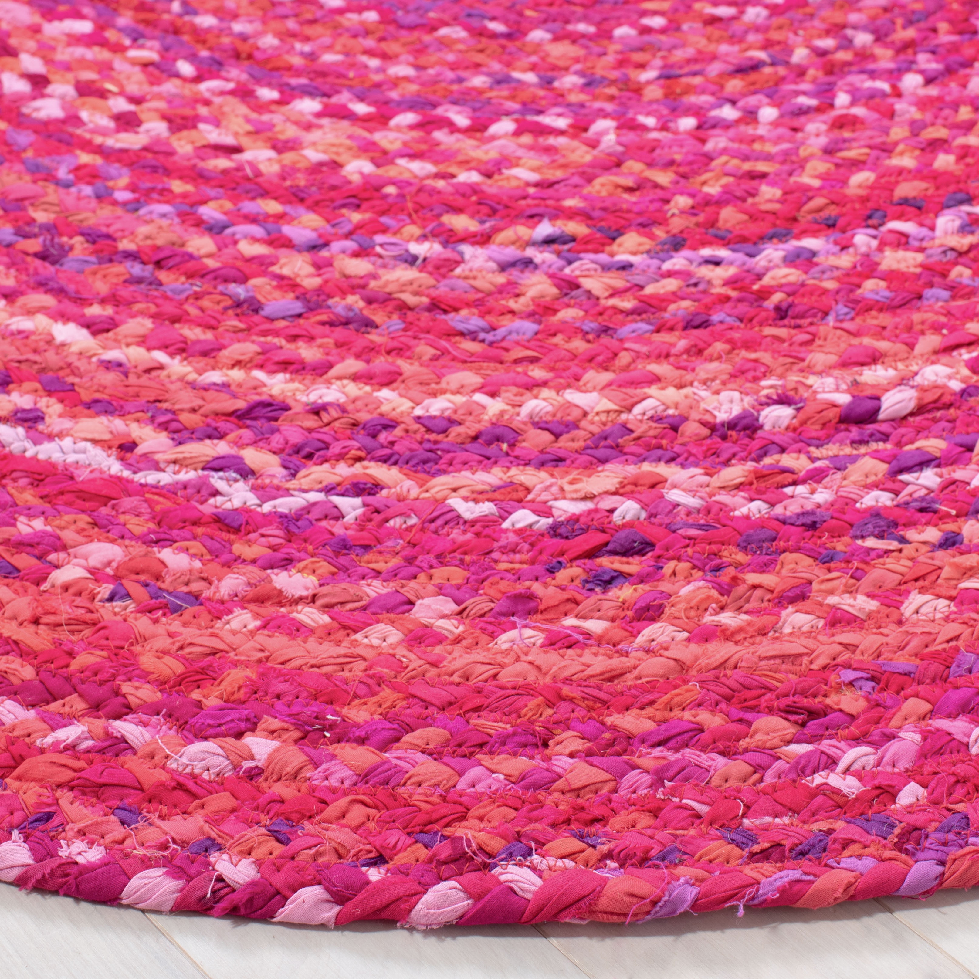 SAFAVIEH Braided Calvin Transitional Cotton Reversible Area Rug, Pink/Fuchsia, 3' x 3' Round