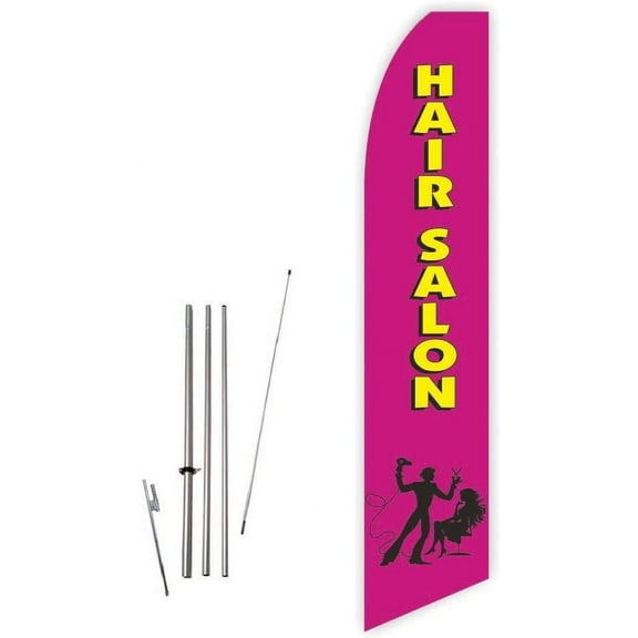 Hair Salon Magenta Super Novo Feather Flag - Complete with 15ft Pole Set and Ground Spike