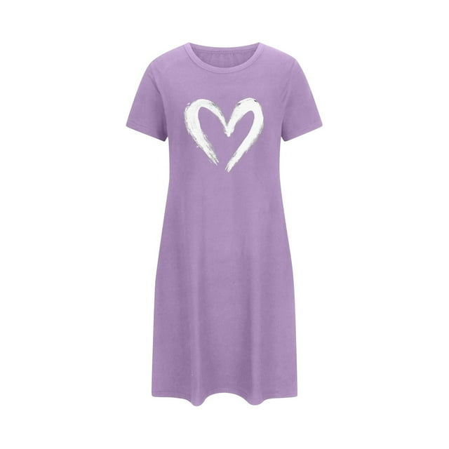 fheaev Chemises de Nuit pour Femmes Grande Taille Imprimé Saint-Valentin Chemise de Nuit Décontractée Manches Courtes Robe de Nuit Ample Confortable Pyjama Col Rond Chemises de Nuit Douces