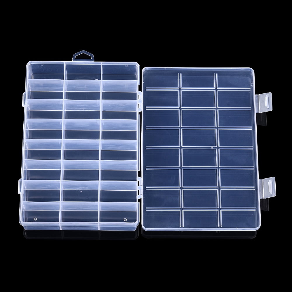 10 pc Plastic Bead Storage Containers 24 Compartments Rectangle Clear 19.5x13.8x3.5cm Hole: 7x18mm Compartment: 22x40mm