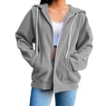 thumbnail image 4 of Women's Sweatshirt Corduroy Zip Up hoodie Oversized Drawstring Long Sleeve Sweatshirt Coat Casual Hooded Outerwear Top with Side Pockets for Spring Winter, 4 of 5