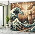 thumbnail image 4 of Ambesonne Nautical Shower Curtain, Ethnic Japanese Ocean Boat, 69"Wx70"L, Cinnamon and Petrol Blue, 4 of 4