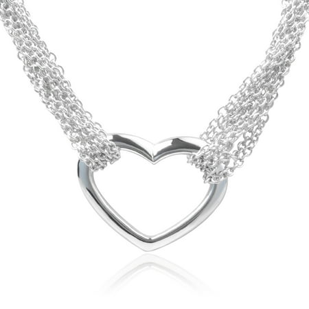 Brinley Co. Women's Sterling Silver Multi-Chain Heart Pendant Fashion Necklace