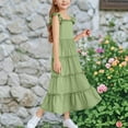 thumbnail image 3 of Mgmyaa Girl's Summer Dresses Ruffle Sleeve Tiered Swing Midi Casual A-Line Twirly School Sundress Size 3-13 Years, 3 of 7
