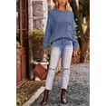 thumbnail image 3 of Soft Ribbed Knit Pocket Sweater Top Relaxed Loose Fit Oversized for Women Blue Large, 3 of 4