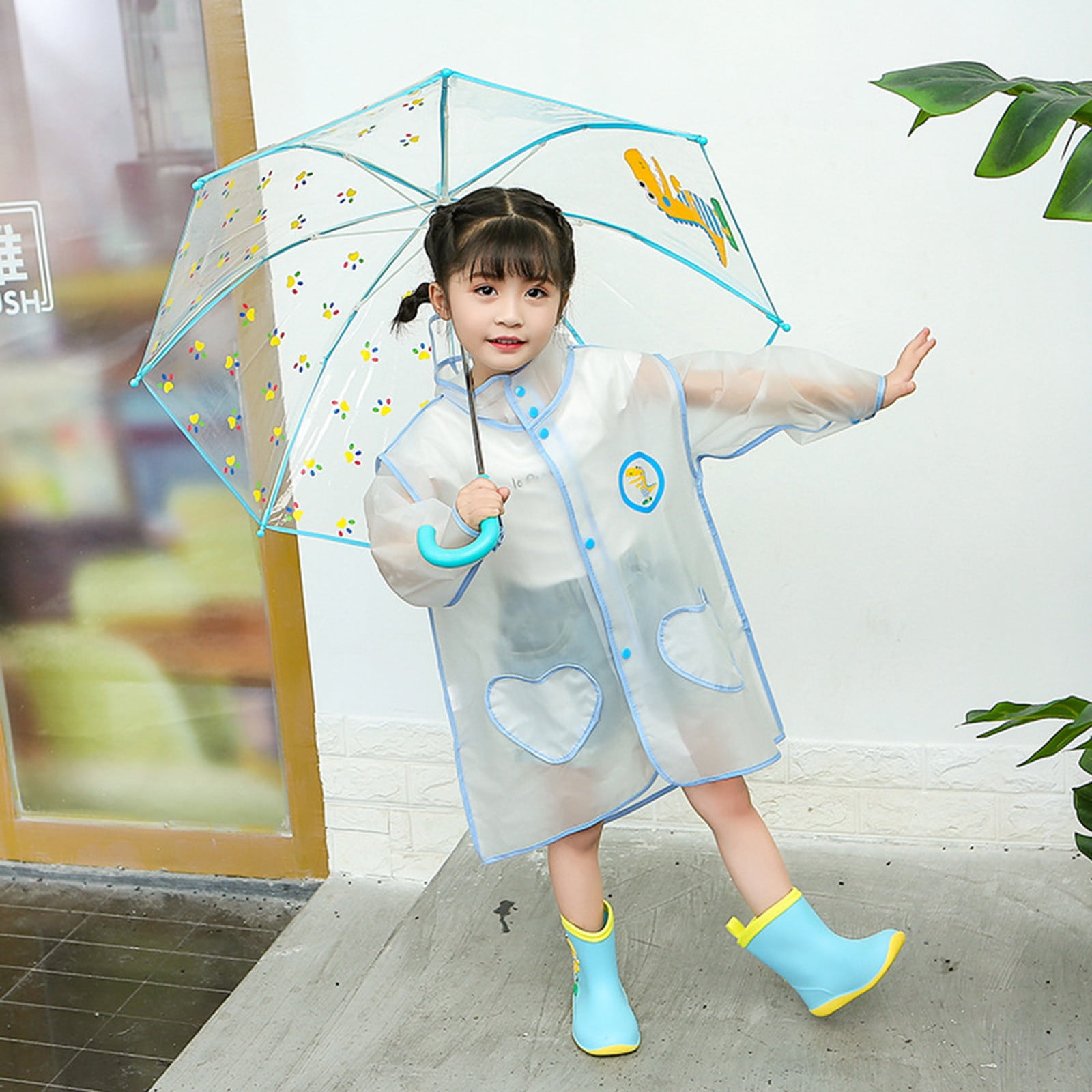Penkiiy Kids Raincoat Boys Girls Toddler Rain Poncho Waterpoof Rain Jacket Children Cartoon Rainwear 6 8 Years Blue Walmart