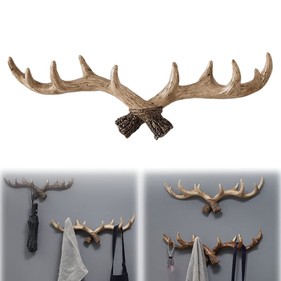 PPKVUFD Resin Deer Antlers Wall Mounted Hooks, Resin Clothes Hanger Rack w/Hooks for Coats, Jackets, Purses and More, 16Inch