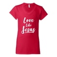 thumbnail image 2 of Wild Bobby Love Like Jesus Inspirational/Christian Women Standard V-Neck Tee, Red, X-Large, 2 of 5