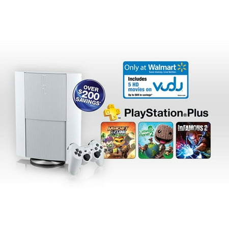 PS3 500GB Console Classic White with PSN Plus and VUDU (Wal-mart Exclusive)