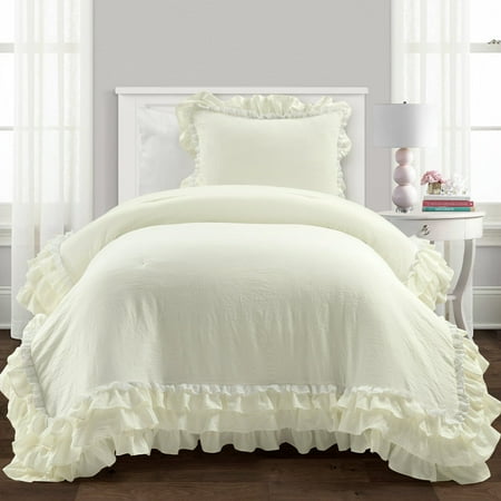 Ella Parisian Vintage Chic Ruffle Lace Comforter Ivory 2Pc Set Twin-Xl
