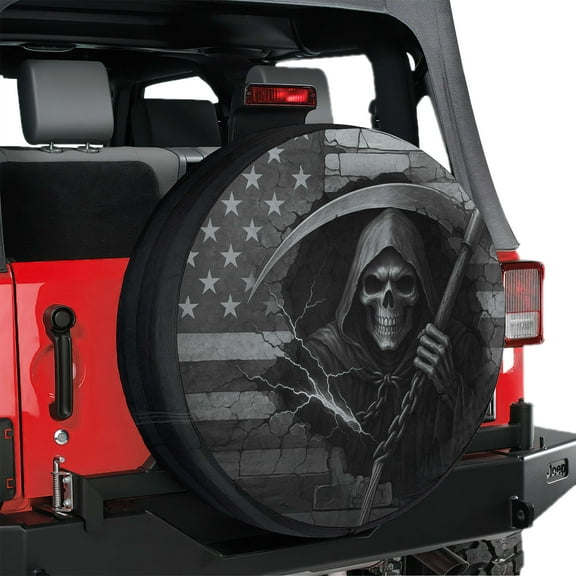 Lotusprinthandmade Halloween Horror Skull Skeleton Spare Tire Cover Without Backup Camera Hole 6 Sizes (27 in.), skull tire cover for halloween, skeleton spare tire cover