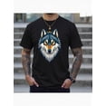 thumbnail image 2 of T-Shirt Graphique Tête de Loup 2D, avec Imprimé Visage de Loup, Col Rond Manches Courtes Style Décontracté de Rue, Convient au Port Quotidien et aux Fêtes, Chemise pour Homme avec Motif de Loup, Motif de Loup 2D, 2 of 5