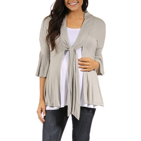24/7 Comfort Apparel - Maternity 3/4 Bell Sleeve Shrug With Front Tie ...