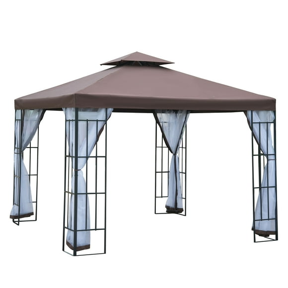 Outsunny 10'x10' Garden Gazebo Patio Canopy Portable Party Event Backyard w/ Mosquito Netting Coffee