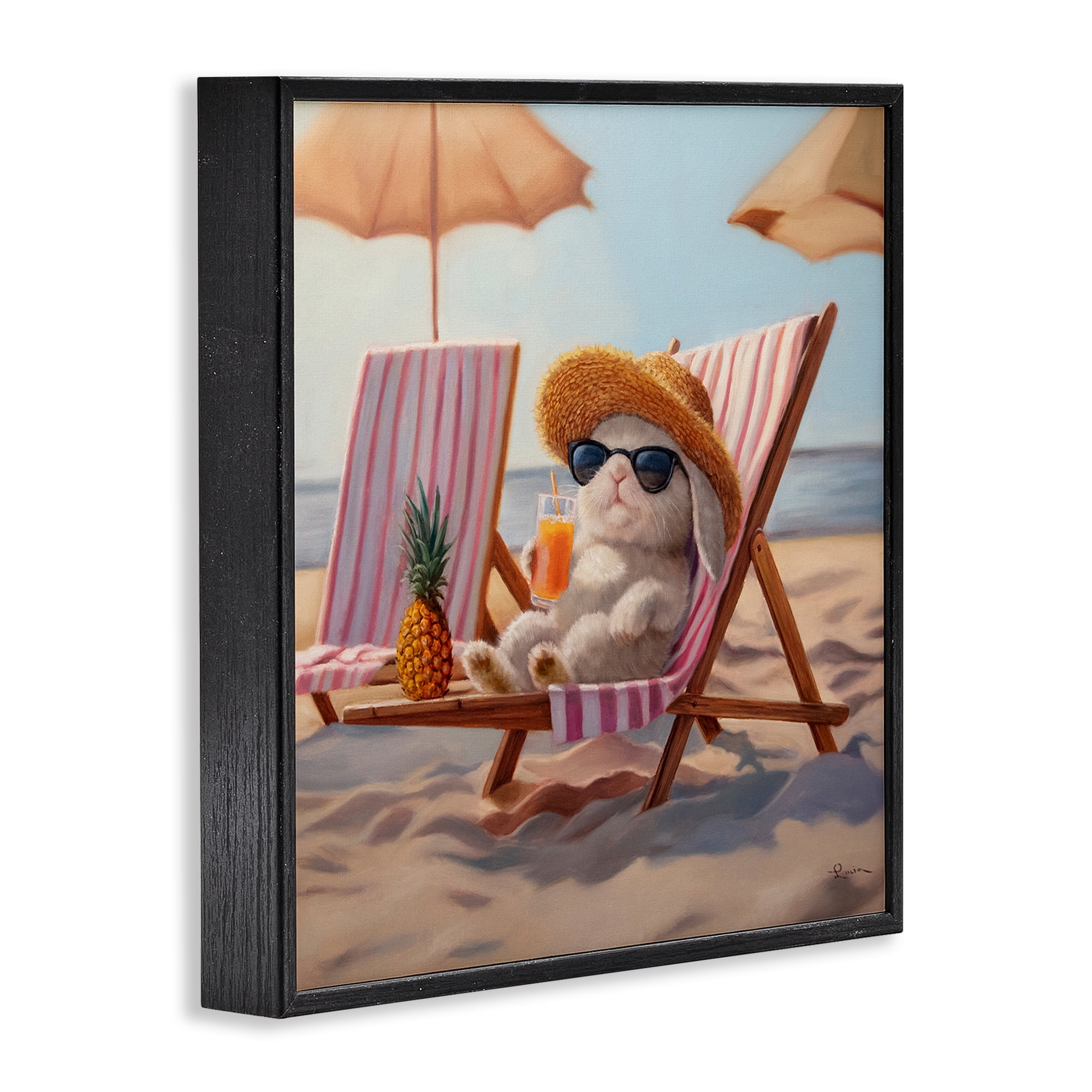 Beach Bun Relaxation Black Framed Giclee Art, design by Lucia Heffernan