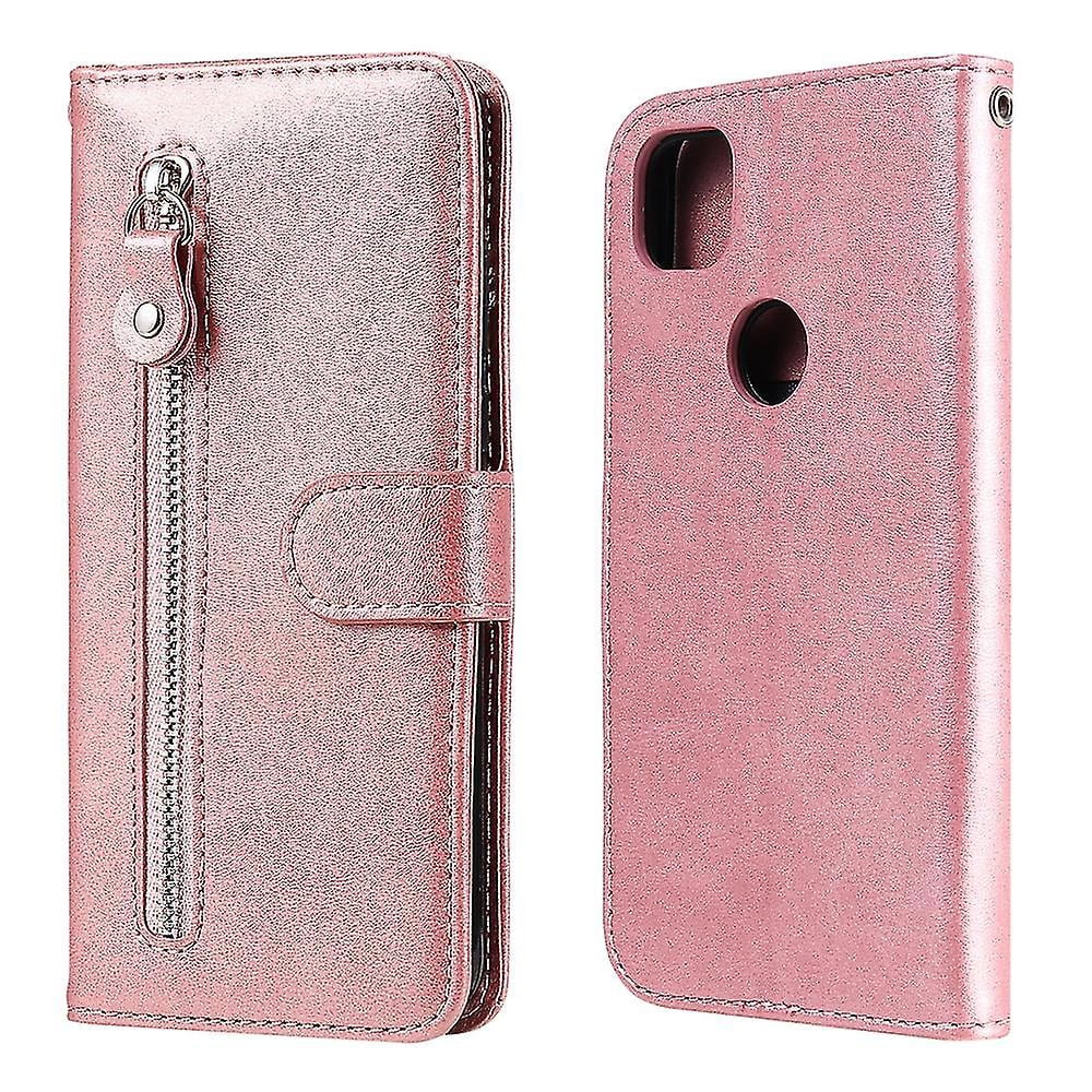Wallet Case For Google Pixel 4a 4g,premium Pu Leather Magnetic Closure Card Slots Kickstand Zipper Pocket Soft Tpu Flip Cover - Pink
