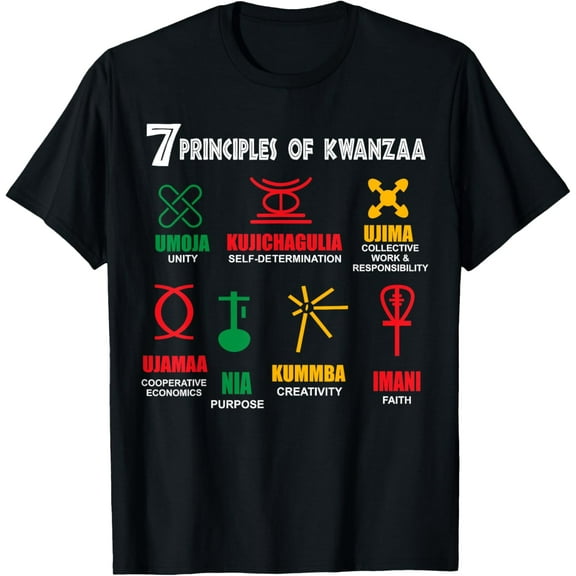 7 Principles Of Kwanzaa T-ShirtMen and women, Black T-shirt, size: Extra large