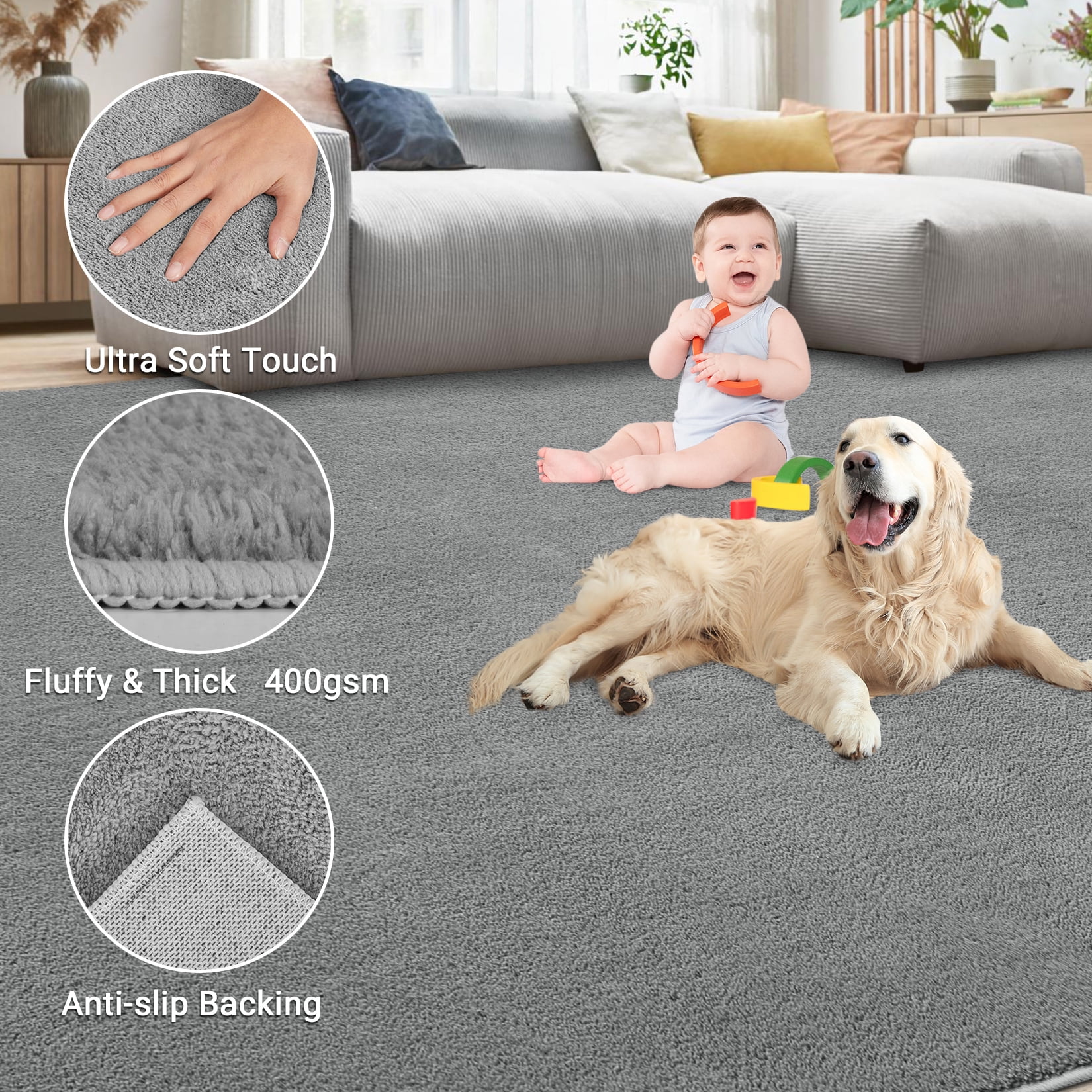 Garvee Ultra Soft Area Rug, 5'x7' Fluffy Area Rug Non Slip Rug for Living Room Bedroom Home Decor Carpet, Gray