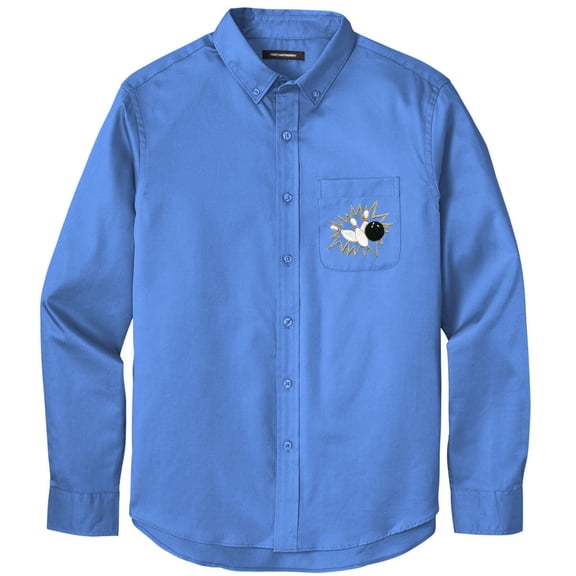 Men's CRASHING BOWLING PINS Twill Shirt with Pocket, Large Ultramarine Blue