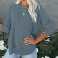 thumbnail image 4 of Womens Casual Sweatshirts Solid Long Sleeve Shirts Loose Fit Dressy Crewneck Pullover Sweaters Fashion Fall Outfits Split Hem Top, 4 of 7