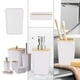 thumbnail image 5 of Set de accesorios de baño de 6 piezas | El juego de baño de plástico moderno incluye dispensador de jabón, soporte para cepillos de dientes, vaso, cubo de basura, cepillo de inodoro – blanco, gris, 5 of 6