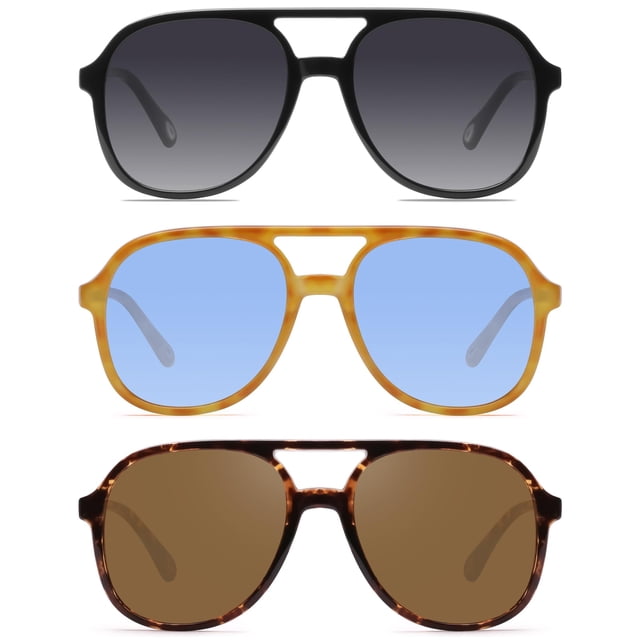 YDAOWKN Gafas de sol de aviador cuadradas retro para mujer y hombre, gafas de sol vintage de los años 70 con doble puente