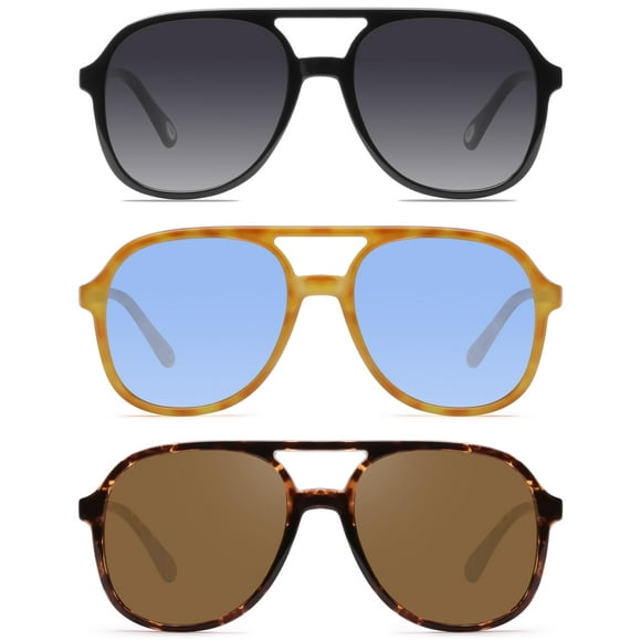 YDAOWKN Gafas de sol de aviador cuadradas retro para mujer y hombre, gafas de sol vintage de los años 70 con doble puente