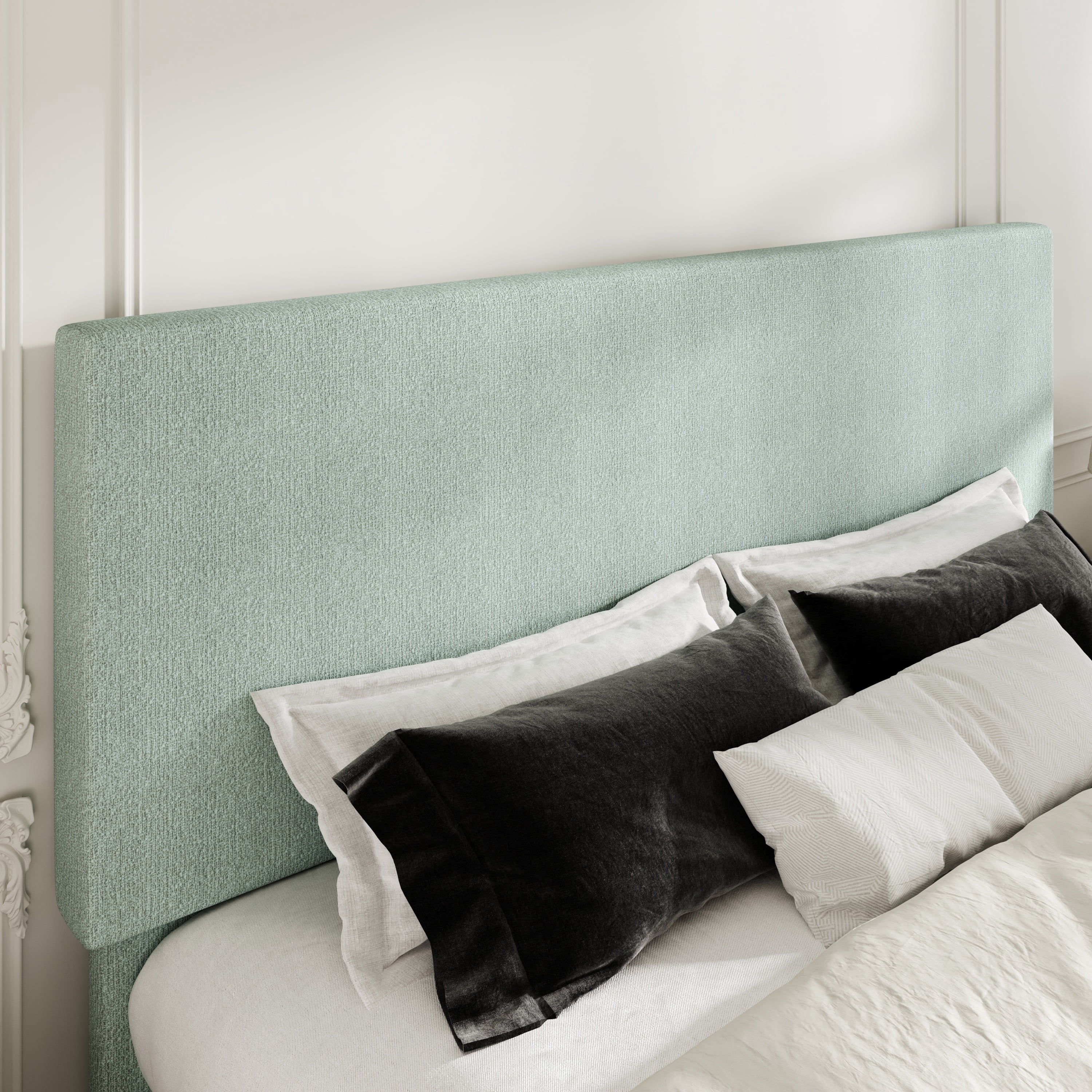 Amolife King Bed Frame, Platform Bed Frame with Upholstered Adjustable Headboard, Ice Blue, Nubby Fabric