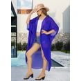 thumbnail image 2 of LA LEELA Women's Chiffon Summer Beach Open Front Holiday Kimono Beachwear Duster Cardigans 3X-4X Royal, Solid, 2 of 5