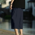 thumbnail image 4 of LODIENY Men's Linen Plus Size (M-5XL) Capri Pants Lightweight Loose Fit 3/4 Pant Elastic Waist Drawstring Harem Casual Beach Yoga Trousers Navy XXXXXL, 4 of 7