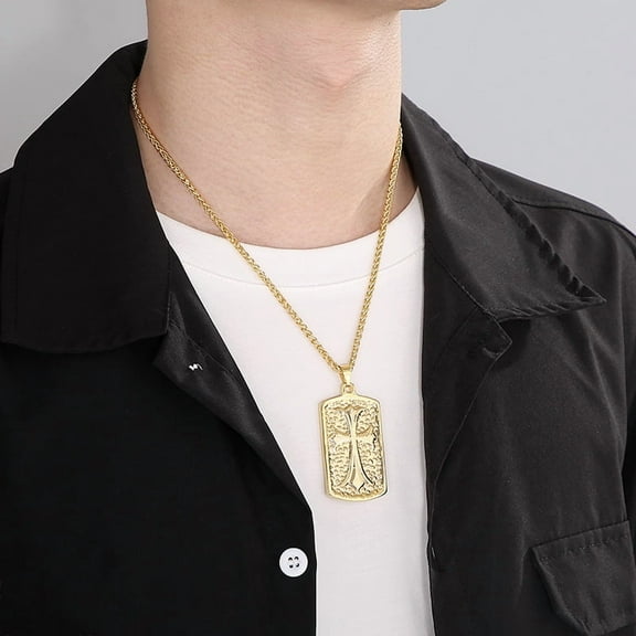 14K Yellow Gold Square Pendant Necklace Cross Necklace For Men WomenGolden Silver Color Necklace Accessories Jewelry