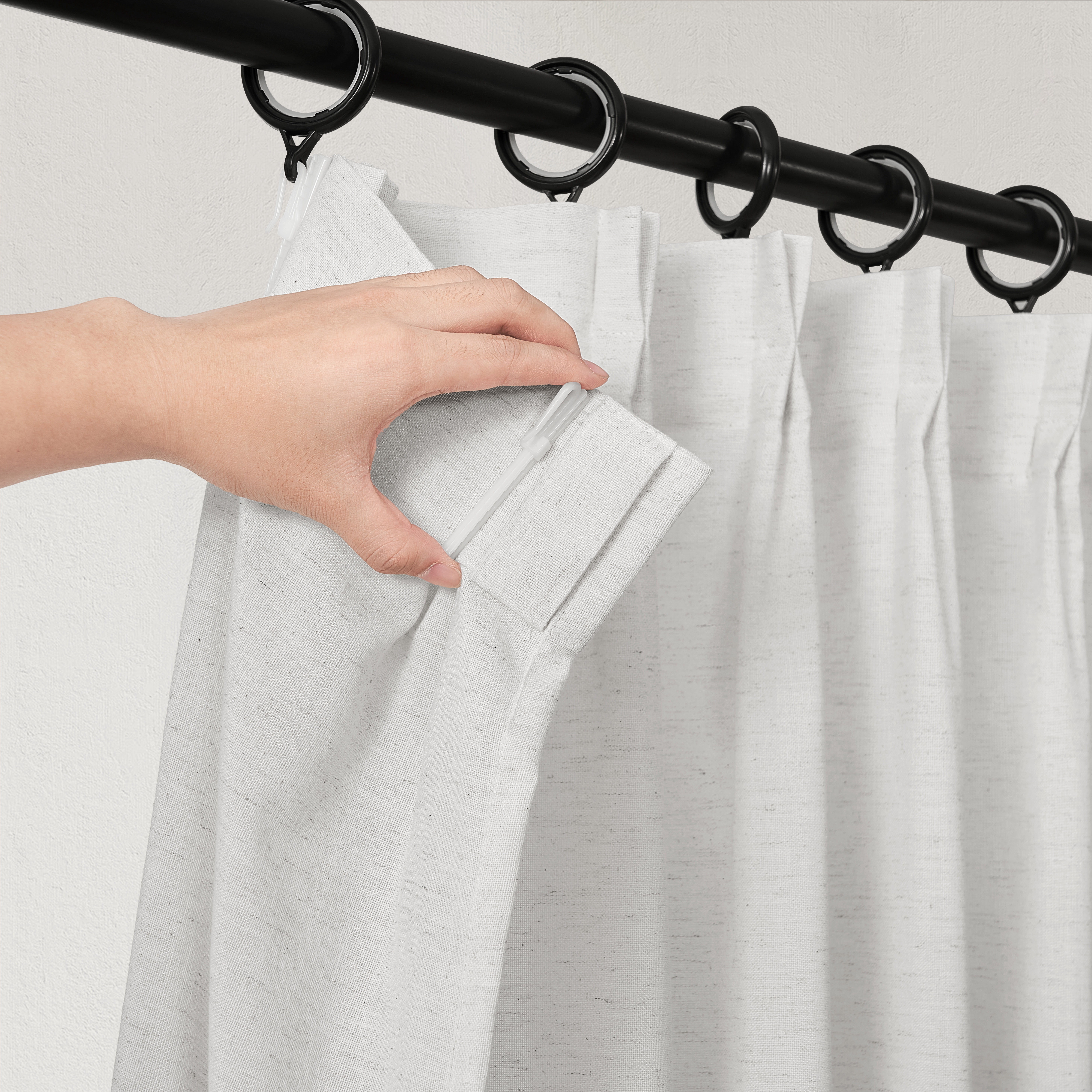 Jainmy Pinch Pleated Linen Curtains, Boho Light Filtering Living Room Bedroom Curtain,Window Treatments with Hook,Natural, 40x90 inch, 2 Panels