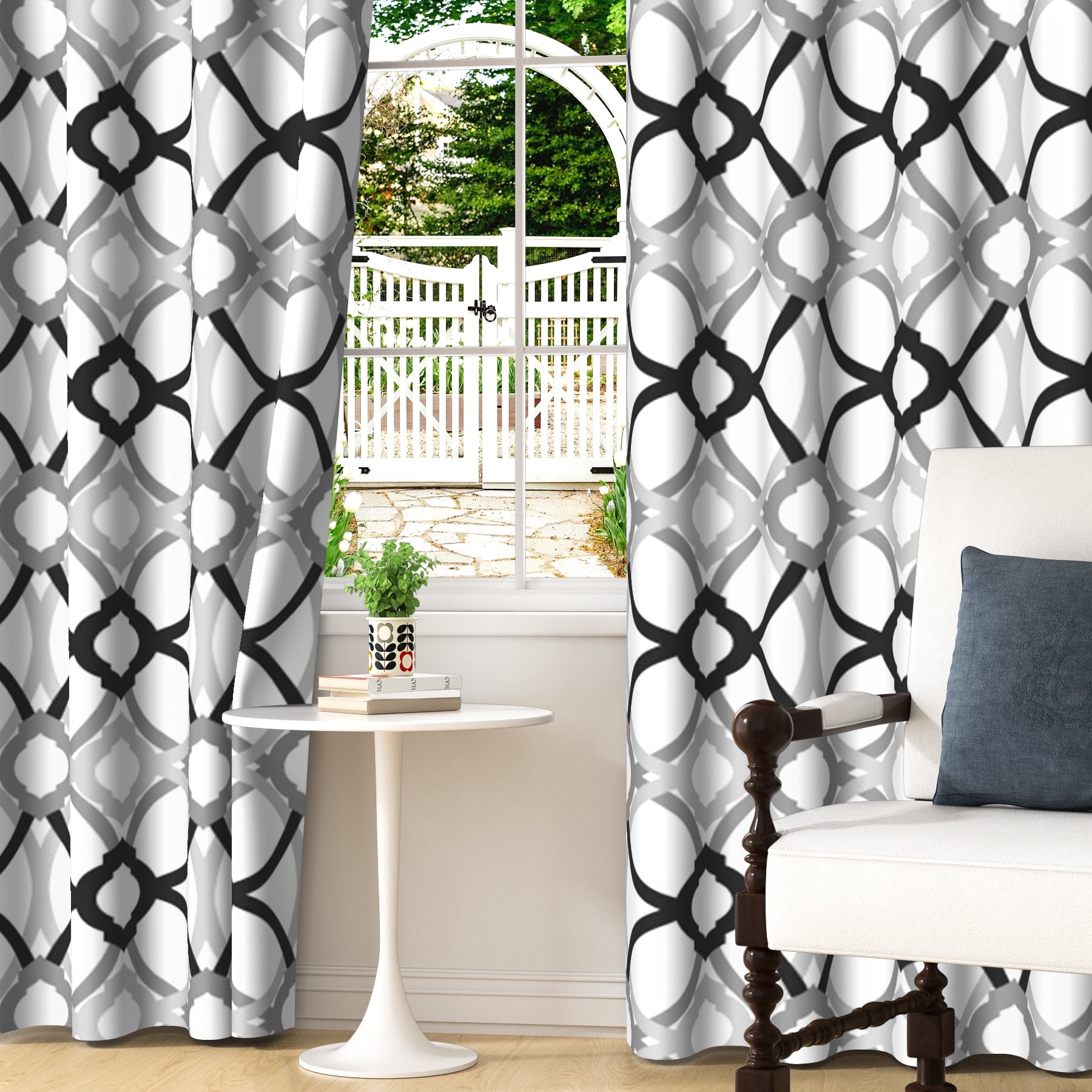Lfeey Blackout Curtains Geometric Modern Grommet Curtains, Room Darkening Privacy Drapes, Black and Gray, 42x63 Inches, 2 Panels