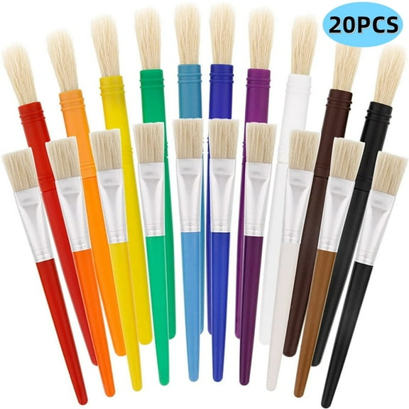  Kids Paint Brushes Set Washable Chubby Paint Brushes Round and Flat Preschool Paint Brushes for Washable 20Pcs ﻿