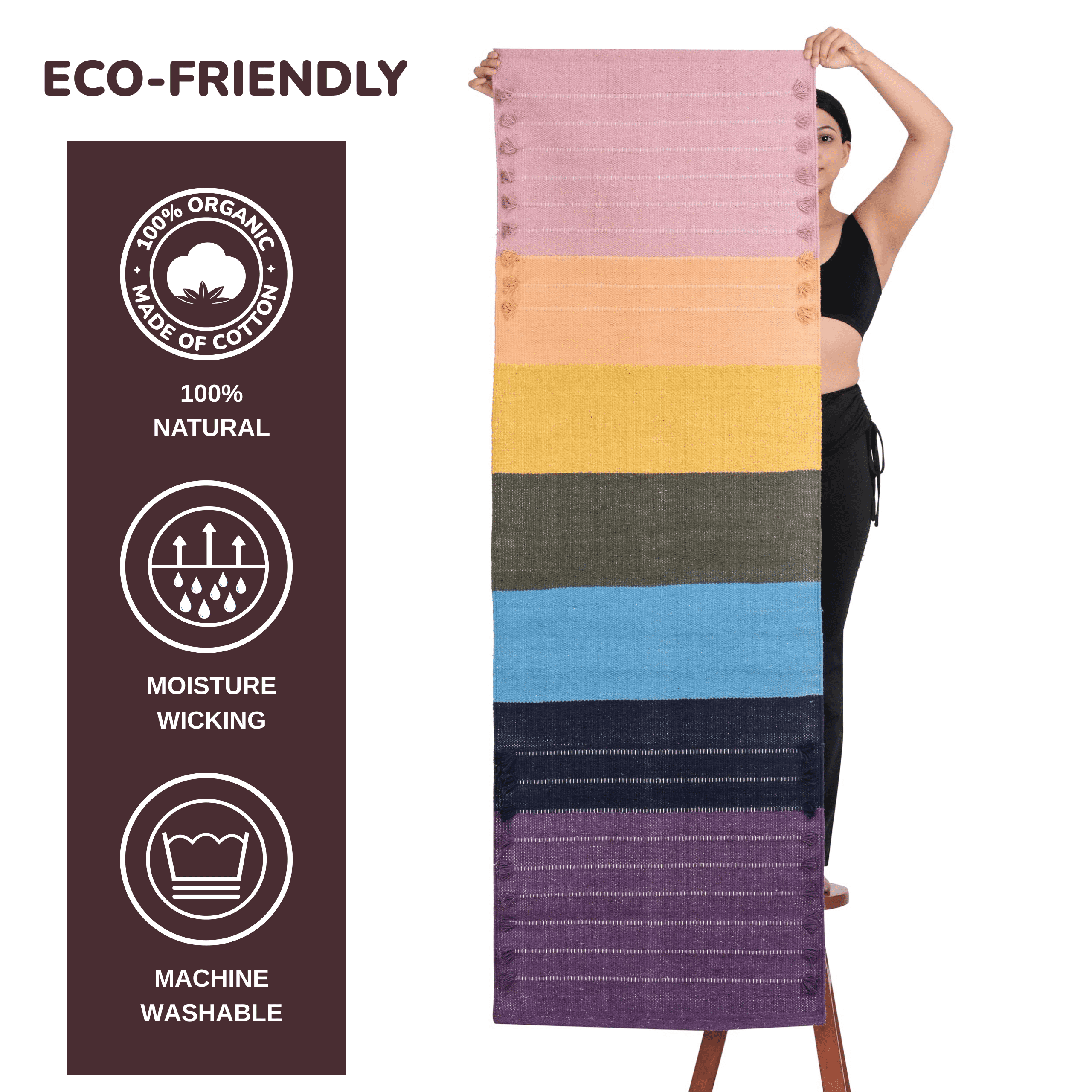 Sivi Herbal Organic Cotton Yoga Mat - Eco-Friendly Hand-Woven Non-Slip Rug - Thick & Comfortable (24”x72”x5mm) for Home Fitness & Yoga