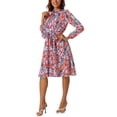 thumbnail image 4 of INSPIRE CHIC Vestidos de Cuello Atado para Mujeres, Vestido Vintage Floral de Manga Larga de Chiffon con Cinturón en Rojo, 4 of 5