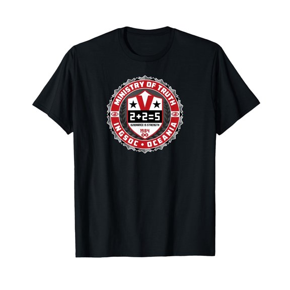 Bold 1984 Dystopian Graphic T-Shirt with Ministry of Truth Design for Thoughtful Expression