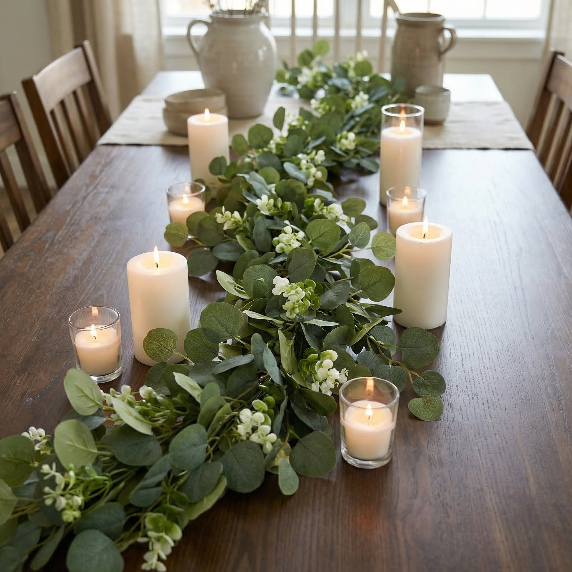 Unique Bargains 4Pcs Artificial Eucalyptus Garland Faux Runner Rose Vine Yellow 71inch