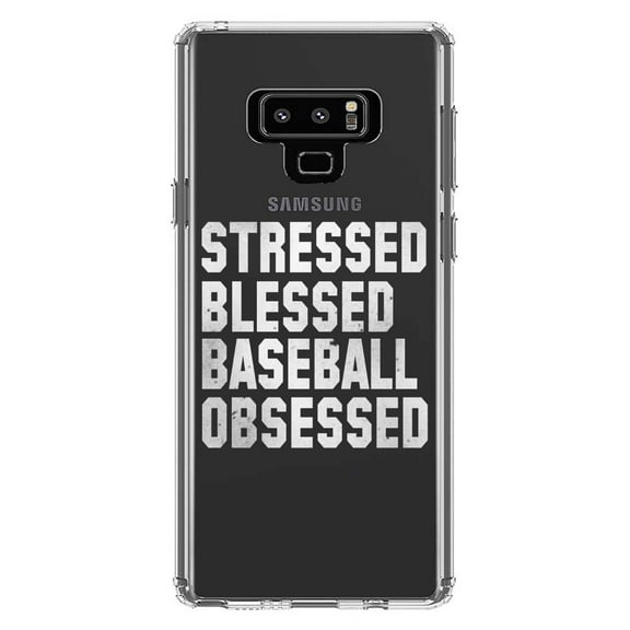 DistinctInk Clear Shockproof Hybrid Case for Samsung Galaxy Note 9 - TPU Bumper Acrylic Back Tempered Glass Screen Protector - Stressed Blessed Baseball Obsessed