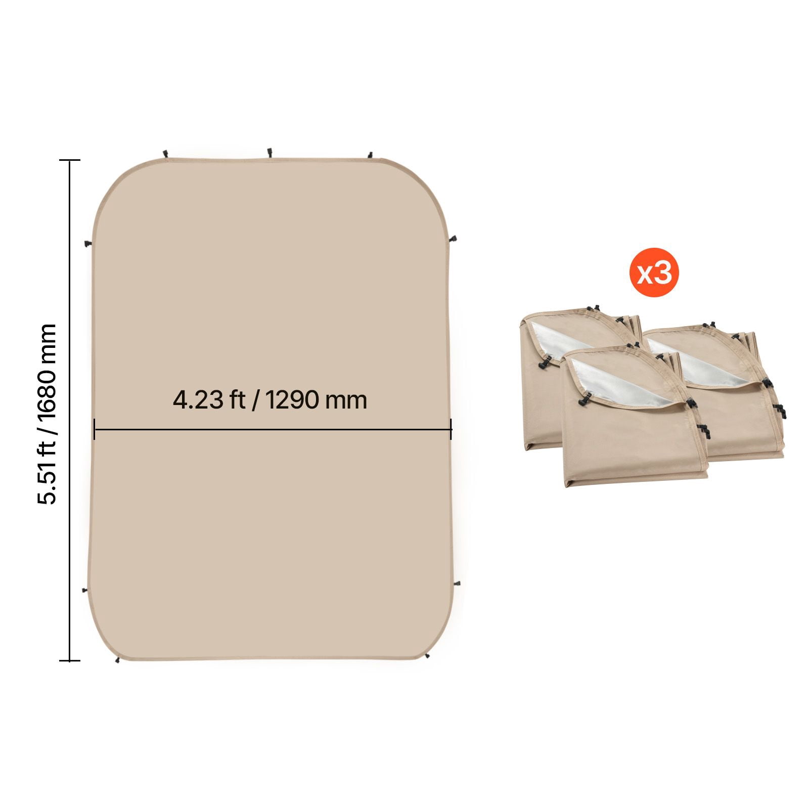 Sun Shade Sail Canopy Covers, Fit for 12 x 11 ft Screen House Tent, Sun Protection, 5.51 x 4.59 ft 300D Oxford Silver-Coated Fabric, Pack of 3 (Not Include Tent), for Outdoor Activities, Beige